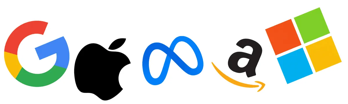 FAANG company logos - Google, Apple, Meta, Amazon, Microsoft